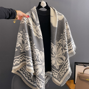 2025 New Large Praça Macio Cashmere Sentimento Xales Inverno Grosso Quente Pashmina Cachecóis Flor Padrão Cobertor Envoltórios Mulheres Cachecol