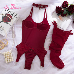 Dierlove Nuova Lingerie Sexy Intima da Donna, Elegante Body in Pizzo <span class=keywords><strong>Rosso</strong></span> per San Valentino, Certificato OEKOTEX - Product Image 5