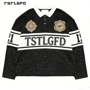 Camiseta personalizada para hombre con parche bordado desgastado, 100% algodón, con pedrería, corte holgado, manga larga. - Product Image 1