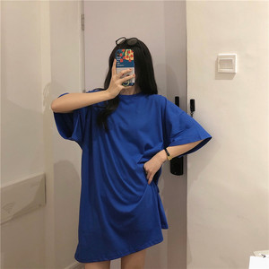 Vendita all'Ingrosso Nuova Moda: T-shirt <span class=keywords><strong>Vestito</strong></span> Estivo da Donna e Ragazza, Manica Corta, Tinta Unita, Collo Tondo, Stile Lungo e Casual - Product Image 6