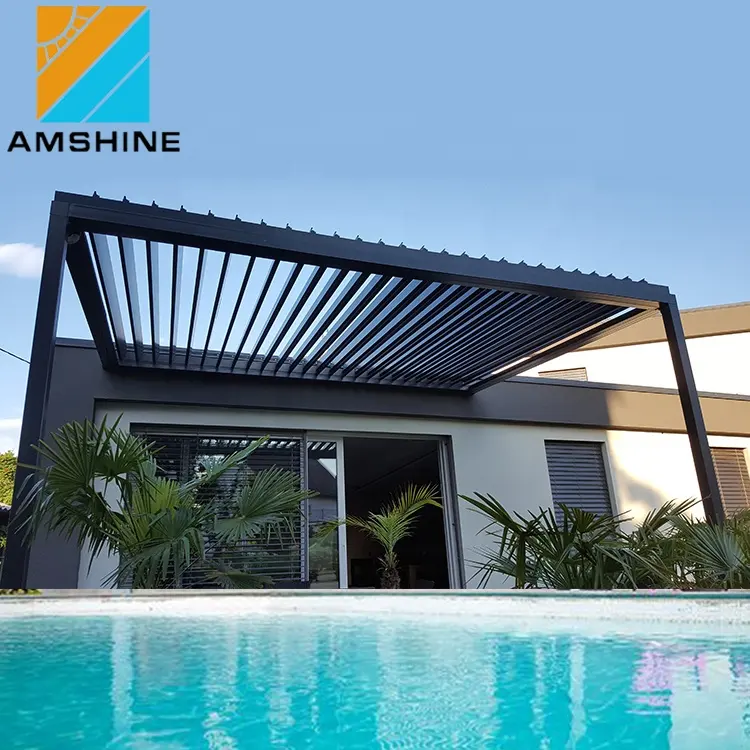 Outdoor waterproof gazebo aluminum retractable louver roof bioclimatic motorized pergola