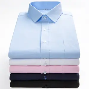 Men's factory wholesale high quality long sleeve shirts non-iron wrinkle free solid office men button down dress shirts