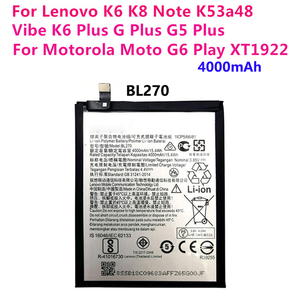 100% ของแท้สำหรับ <span class=keywords><strong>Lenovo</strong></span> K6 <span class=keywords><strong>K8</strong></span> K53a48 <span class=keywords><strong>Note</strong></span> K6 g G5บวกแบตเตอรี่โทรศัพท์ BL270 4000mAh - Product Image 2