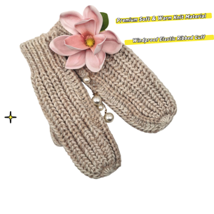 Mitaines épaisses en tricot torsadé rayé pour femme, en acrylique et coton, thermiques, coupe-vent, doublées polaire, pour l'hiver et le froid - Product Image 1