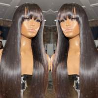 Wig Rambut Asli Brasil High Density 2x6 HD Lace 13x4 Lurus Super Glueless Machine Wig Panjang Dengan Poni