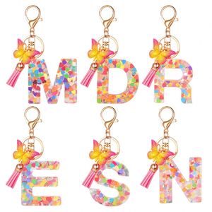 Ring Tassels Keyring Holder Pendent Gift Accessory English Alphabet Crystal Women <b>Key</b> <b>Chains</b> Acrylic Butterfly Letter Keychains - Product Image 3