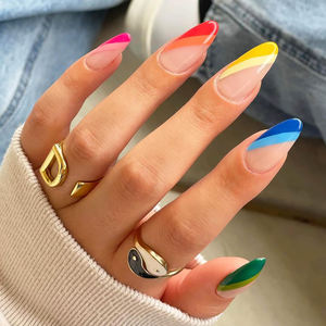 Precio al por mayor 24 piezas ABS rayas coloridas <span class=keywords><strong>pegamento</strong></span> <span class=keywords><strong>de</strong></span> almendra medio en <span class=keywords><strong>uñas</strong></span> <span class=keywords><strong>postizas</strong></span> <span class=keywords><strong>para</strong></span> mujeres y <span class=keywords><strong>niñas</strong></span> - Product Image 5