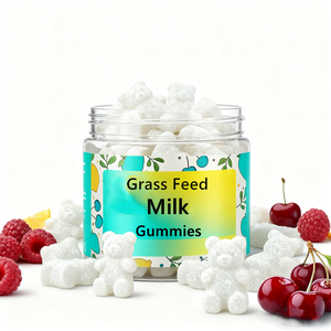 Otla Beslenmiş Sığır Kolostrumu %15 IgG Kolostrum Takviyesi Vitamin <span class=keywords><strong>B</strong></span> Kompleksi Kas Gücü, Saç <span class=keywords><strong>B</strong></span>üyümesi ve Kolajen İçin Süt Özlü Sakız Şeklinde Jelibonlar - Product Image 1