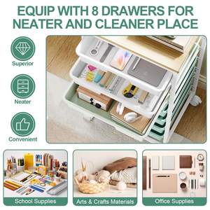 Chariot de rangement avec 8 tiroirs, chariot utilitaire avec tiroirs et plateau en bois, chariot de rangement roulant, utilitaire avec tiroirs, organisateur - Product Image 2