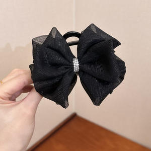 Barrette à cheveux en maille haut de gamme avec strass et nœud <span class=keywords><strong>papillon</strong></span> pour femmes aux cheveux fins, <span class=keywords><strong>coiffure</strong></span> élégante mi-haute, clip en maille bouffante en dentelle - Product Image 4