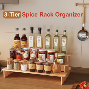 Bamboo Three Tier Display <b>Rack</b> Spice Organizer <b>Kitchen</b> Storage Minimalist Design - Product Image 3