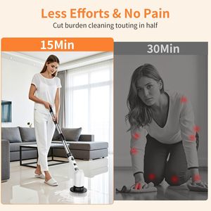 Electric Cleaning <b>Brush</b> 4 <b>Brush</b> Heads Long <b>Extendable</b> Handle Plastic Construction Cordless Rechargeable Household Bathroom Use - Product Image 4