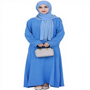 Women Modest Abaya Long Sleeve Round Neck Floor Length Solid Color <b>Loose</b> Fit Daily Wear Middle East Style Lightweight <b>Dress</b> - Product Image 1