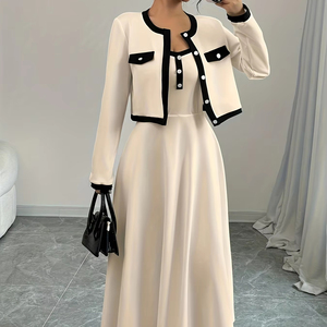 Nouvelle Robe Halter Printemps 2025 et Ensemble Manteau Court Manches Longues pour Femme Taille Française Effet Tombé, Tailles XS-XL - Product Image 2