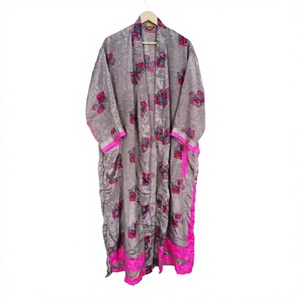 Robe de plage, chemise de nuit, robe longue vintage en soie Sari, kimono, maillot de bain, motif floral, vente en gros, prix bas, indien - Product Image 4