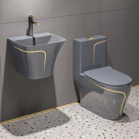 Vente Chaude Ensemble de Toilettes Siphoniques en Céramique Monobloc à Double Chasse Économe en Eau, WC à Poser avec Cuvette Allongée pour Maison et Hôtel