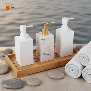 Dispensador de Jabón, Loción o Champú AELO, Moderno, Cuadrado, Blanco y Negro, de Poliresina Reciclada, Fácil de Limpiar, para Baño - Product Image 2