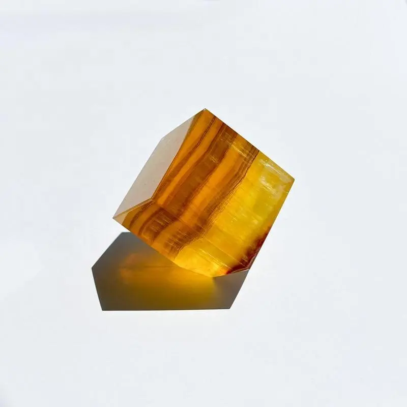 Tự nhiên cầu vồng màu vàng fluorite pha lê Cube kẹo Vàng fluorite khắc Cube vuông thủ công mỹ nghệ Chakra chữa bệnh
