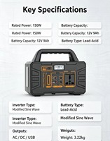 Centrale Électrique Portable 150W avec Batterie Lithium-Ion Extensible, Panneau Solaire, Onduleur Automobile, Générateur Solaire MPPT à Onde Sinusoïdale Pure LiFePO4
