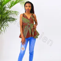 ملابس علوية بتصميم Kitenge أفريقي ، قطع علوية قطنية للبنات من دون إطار ، للبيع بالجملة