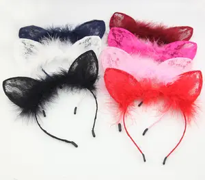 Kedi kulaklar kafa bandı Glitter Hairband kürklü dantel saç çemberler Cosplay şapkalar saç aksesuarları doğum günü partisi hediye