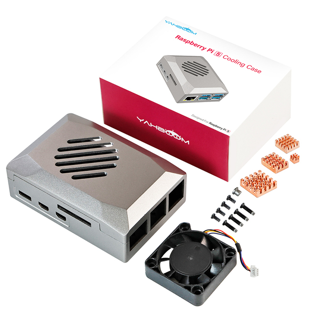 ABS Silver Case with a large cooling fan for free compatible with the official Active Cooler for Raspberry Pi 5