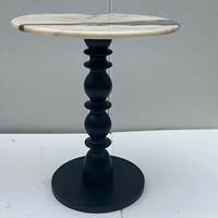 Table d'appoint ronde en marbre naturel avec piétement en bois massif, table d'appoint noire pour salon, chambre, hôtel