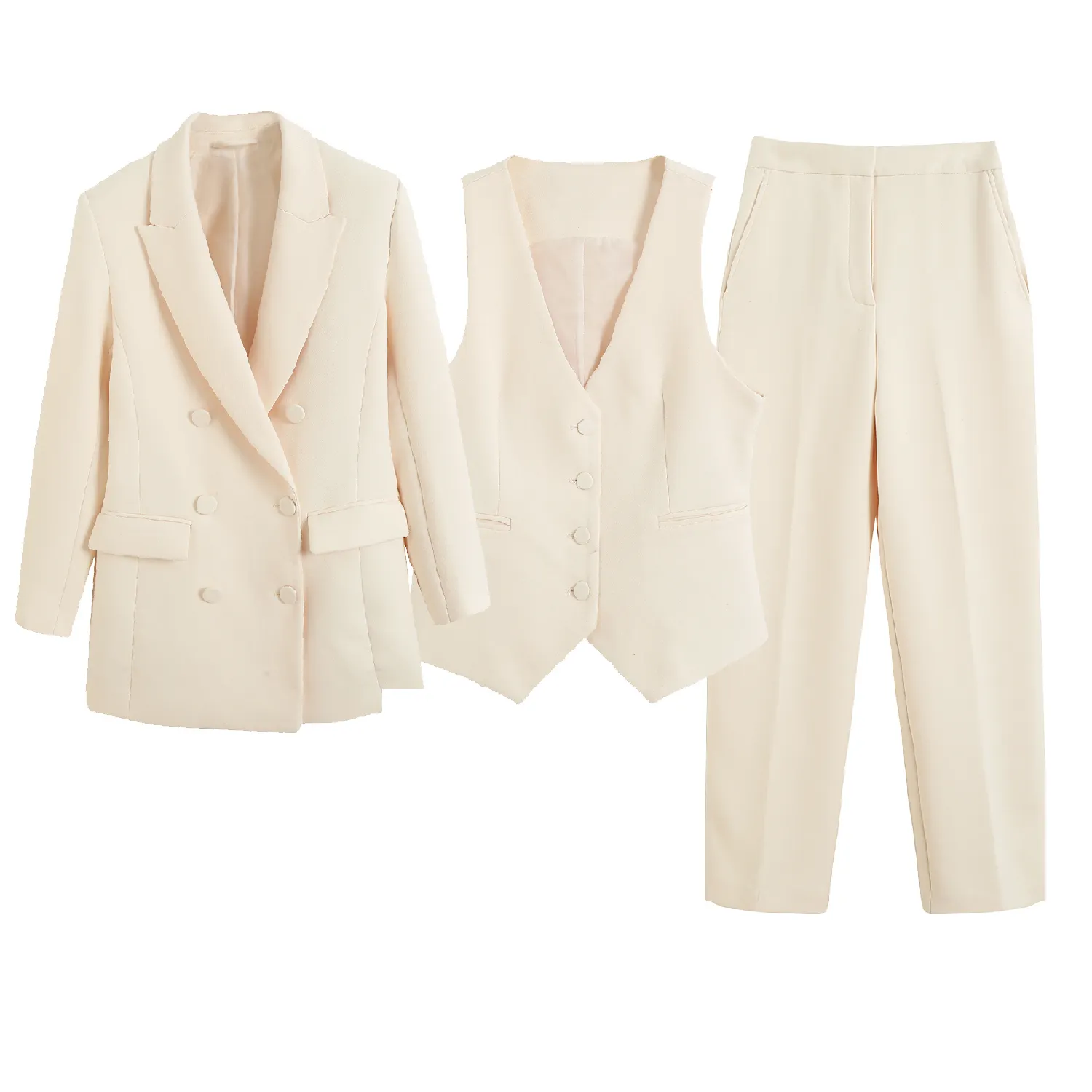 Blazer à manches longues et col cranté pour femme, couleur beige, décontracté, à la mode