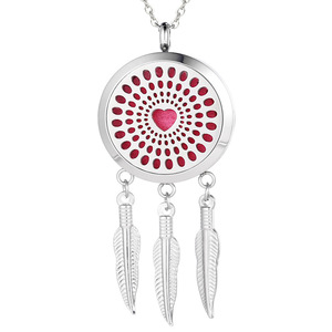 Grande variété de pendentifs diffuseurs d'aromathérapie en acier inoxydable 316L |   Collier à l'huile essentielle avec motif Mandala attrape-rêves - Product Image 2