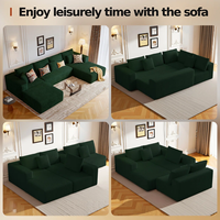 Canapé sectionnel en velours côtelé en forme de U de 134 pouces, sans structure, avec assise profonde et mousse à mémoire de forme haute densité, pour salon