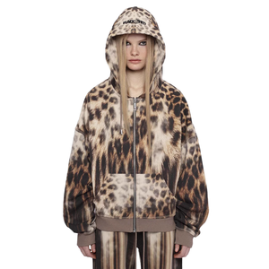 Sudadera con Capucha y Cremallera para Mujer, Estampado de Leopardo, Estilo Otoñal, Tejido de Poliéster, Talla Grande, Marca RAGSTO - Product Image 1
