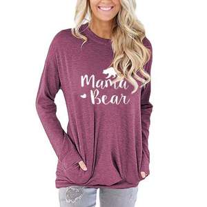 Nuovo stile personalizzato da <span class=keywords><strong>donna</strong></span> taglie forti in cotone a maniche lunghe oversize tascabile da strada felpa Tee top magliette Casual tuniche - Product Image 1