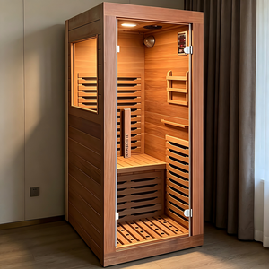 Sauna infrarouge lointain pour usage domestique en cèdre rouge, 1 personne, avec panneau chauffant en graphène, <span class=keywords><strong>écran</strong></span> tactile, MP3 et thérapie des pieds - Product Image 4
