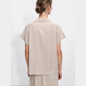 Camicetta <span class=keywords><strong>beige</strong></span> da <span class=keywords><strong>donna</strong></span> con maniche a cappuccio e mezza abbottonatura - Product Image 4