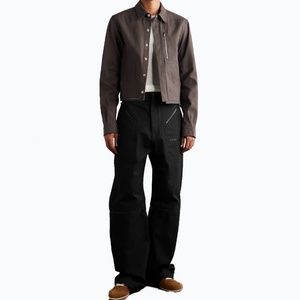 Pantalones de algodón de sarga anchos para hombre, estilo streetwear personalizado, corte holgado, con bolsillos con cremallera, convertibles - Product Image 2