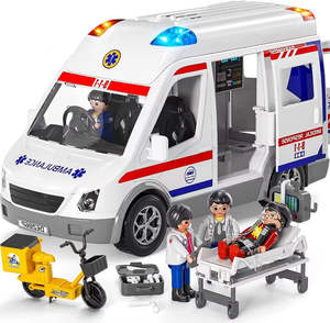 Ensemble de jouets de simulation de camion <span class=keywords><strong>ambulance</strong></span> électrique pour enfants, à propulsion inertielle, avec lumières et sons, pour jeu de rôle de médecin amusant - Product Image 1
