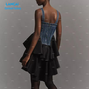 Robe pour femme en tissu denim à bandoulière personnalisée Robe pour femme cintrée - Product Image 2