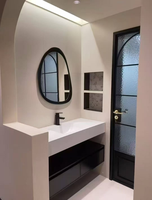 Comptoir de salle de bain moderne en pierre frittée grande taille avec miroir intelligent pour projets hôteliers et d'appartements – Étanche et durable