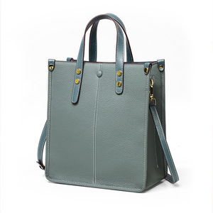 Fashionable Vertical <b>Square</b> Genuine Leather Tote Bag With Zipper Closure Large Capacity For Everyday Use - Product Image 5