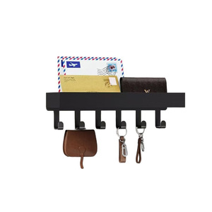 Organisateur mural pour courrier et clés, support de rangement rectangulaire noir pour entrée, salon, usage domestique - Product Image 5