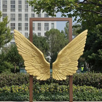Sculpture d'ange abstraite en acier inoxydable poli miroir, grande décoration paysagère extérieure, objet d'art de collection