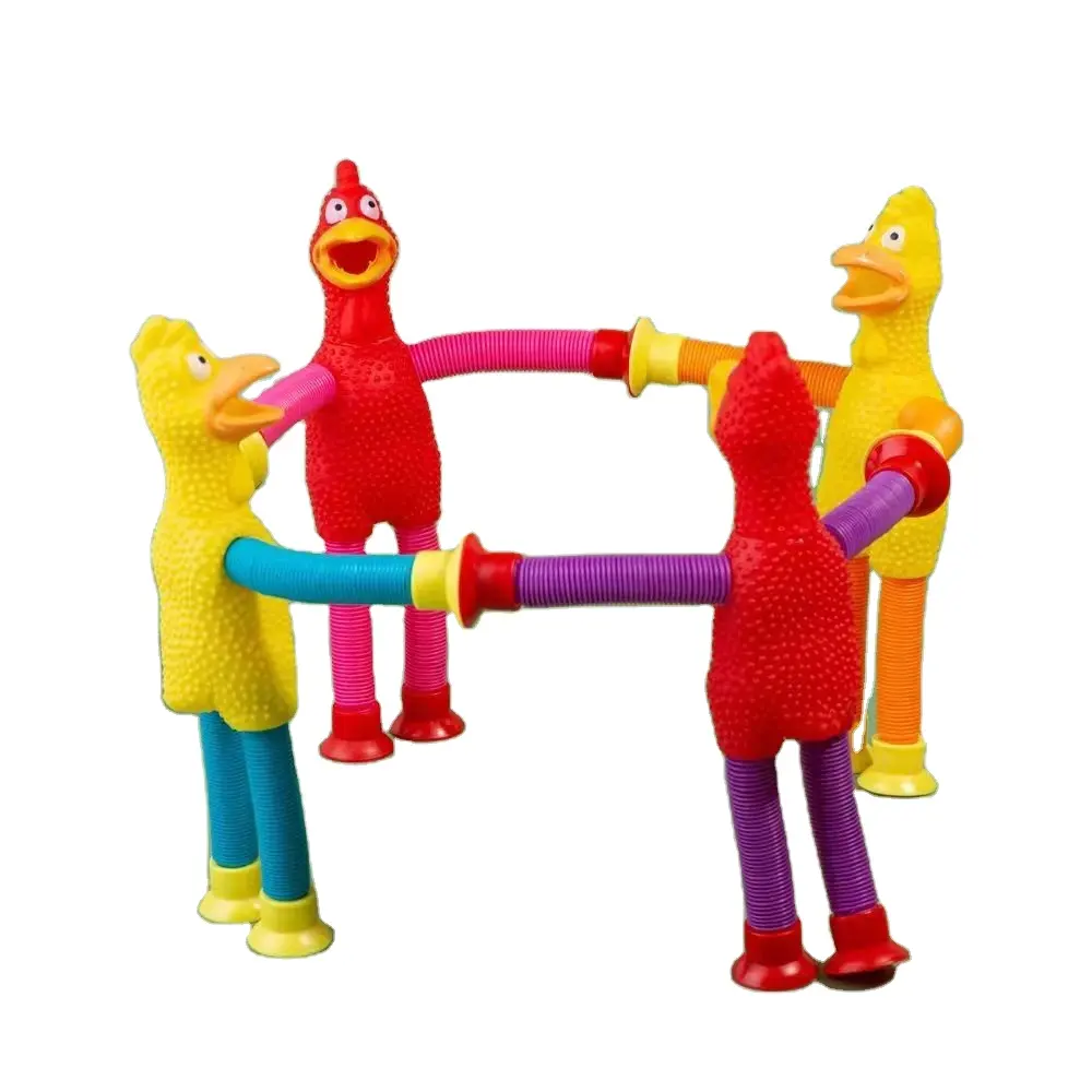 Venta al por mayor nuevos juguetes de tubo elástico en forma de pollo grito nueva paja de plástico juguetes educativos deformados para niños