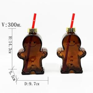 10oz 15oz New Christmas <strong>Glass</strong> <strong>Bottle</strong> with Straw Cute Cartoon Gingerbread Man <strong>Glass</strong> Cup with Cap <strong>Glass</strong> Juice <strong>Bottles</strong> with Lids - Product Image 6