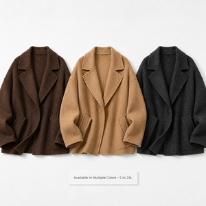 OEM ODM <strong>Women</strong> Chocolate Brown Alpaca Wool Oversized Drop-Shoulder Double-Sided Short Coat Long Sleeve Wholesale - Product Image 5