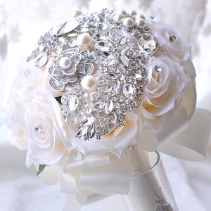 Bouquet de main artificielle vintage romantique de luxe en cristal <span class=keywords><strong>diamante</strong></span> décoration de table de mariage fleurs artificielles - Product Image 2