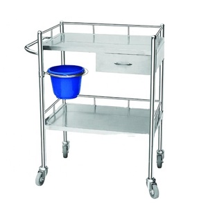 Hospital Furniture <strong>Dressing</strong> <strong>Trolley</strong> Stainless Steel Medical <strong>Trolley</strong> 2 Shelf Carts With Wheels and Guardrails - Product Image 1