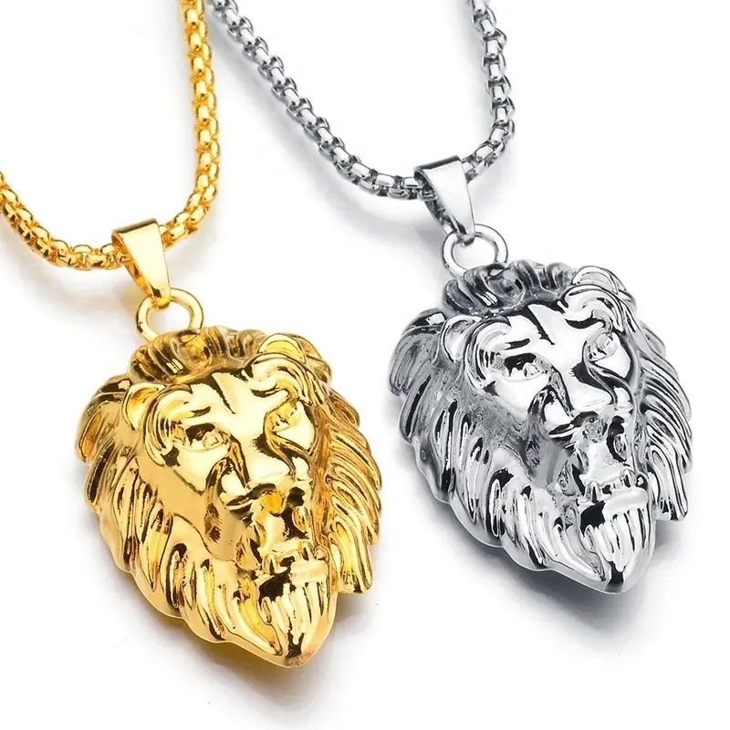 xjy Kolye Lion Head Chain Necklaces Hiphop Rock Animal Necklace Jewelry Gold Sliver Black Color Pendant For Men Boys