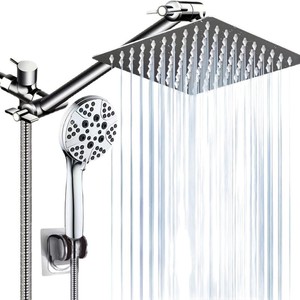 Juego de ducha de techo de acero inoxidable con cabezal cuadrado tipo lluvia, 8 funciones, con ducha de mano y barra de extensión - Product Image 5
