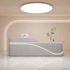 Artistic Curve Wooden Art Reception Desk Custom for Villa Hotel Mall Airport Commercial Decoration Furniture - Product Image 2