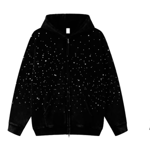 2026 LY New Factory Custom Oversized Rhinestone Men's Zip up <strong>Hoodie</strong> 2025 New Fashion Heavyweight Cropped Hoodies Wholesale Bulk - Product Image 2